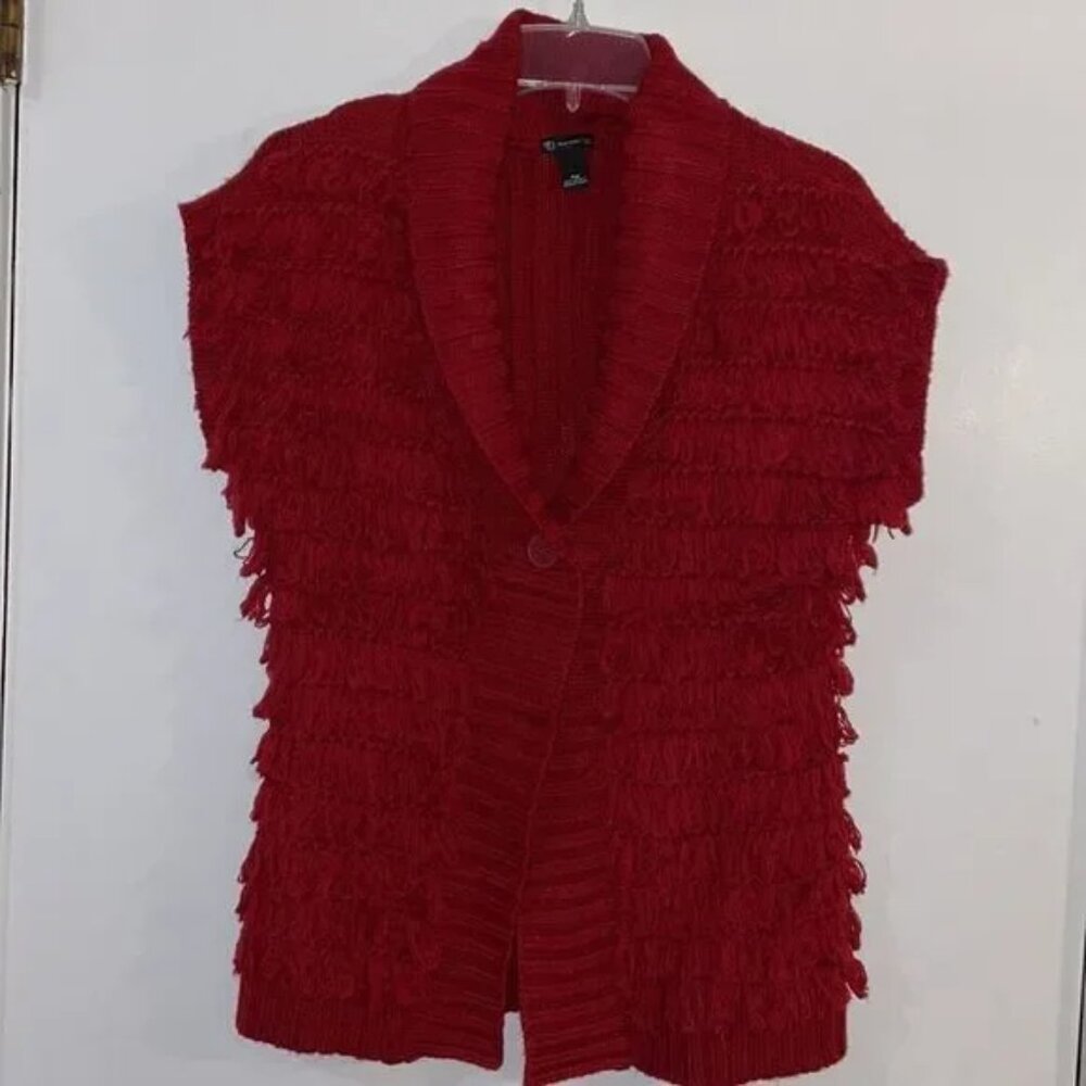 New Directions Beautiful red sweater vest loop fringe womens MP Great Condition